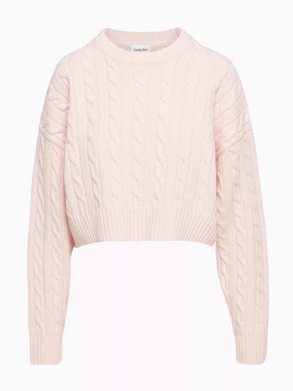 Sunday Best Aritzia Pink Merino Wool blend Cable Knit Cropped Sweater – Size S